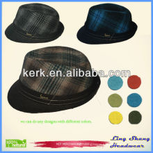 Good quality fashion cheap men grid hats grid mesh foldable cowboy hat popular grid jazzy hat vintage plaid fedora hat , RH-09